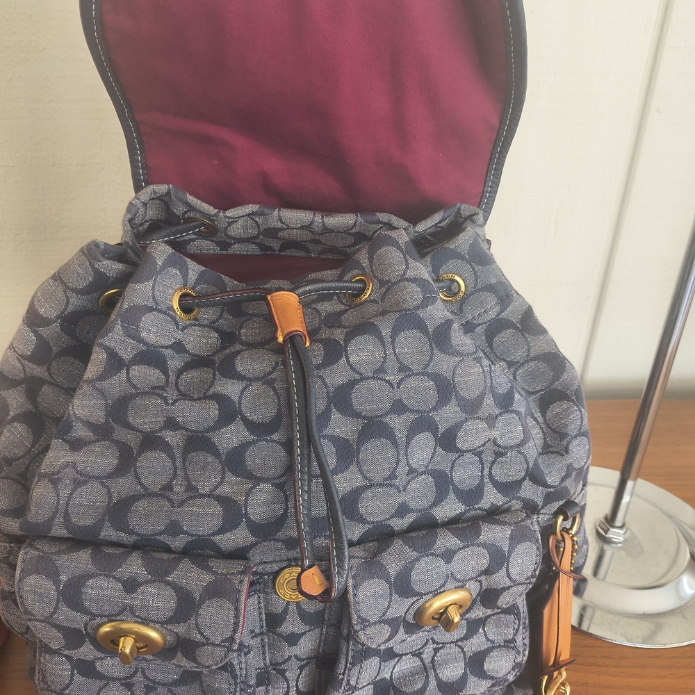 Coach Denim Backpack with Red Accents - Picture 3 of 13